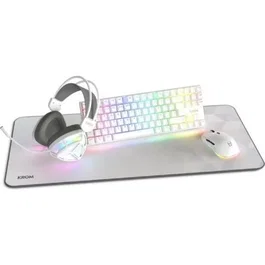 Krom Klass Pack Gaming 4 en 1: Teclado Mecánico TKL RGB + Ratón Óptico 7200 DPI + Auriculares 50mm + Alfombrilla Blanca